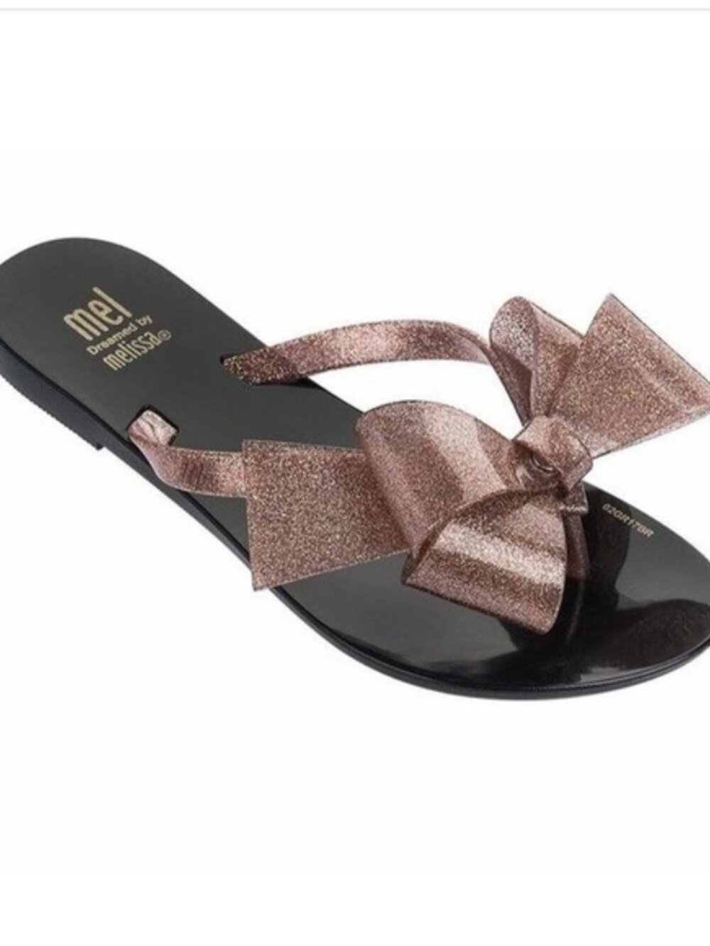 EUC Melissa Rose Gold Glitter Bow Jelly Thong Sandals SIZE 12